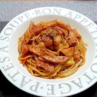 貝柱とさつま揚げで作るソース焼きそば(*´ω｀川